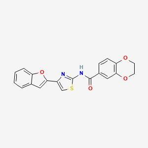 molecular formula C20H14N2O4S B2886058 N-[4-(1-苯并呋喃-2-基)-1,3-噻唑-2-基]-2,3-二氢-1,4-苯并二恶英-6-甲酰胺 CAS No. 941961-93-9