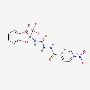 molecular formula C16H11F3N4O6 B2886066 2-(4-nitrobenzoyl)-N-(2-(trifluoromethyl)benzo[d][1,3]dioxol-2-yl)hydrazinecarboxamide CAS No. 452088-98-1