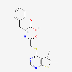 molecular formula C19H19N3O3S2 B2886095 2-(2-((5,6-二甲基噻吩并[2,3-d]嘧啶-4-基)硫代)乙酰氨基)-3-苯基丙酸 CAS No. 378788-75-1