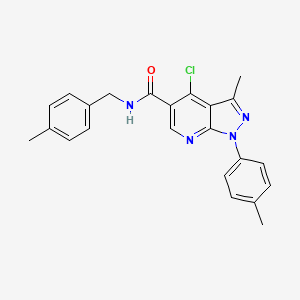 4-chloro-3-methyl-1-(4-methylphenyl)-N-[(4-methylphenyl)methyl]pyrazolo[3,4-b]pyridine-5-carboxamide