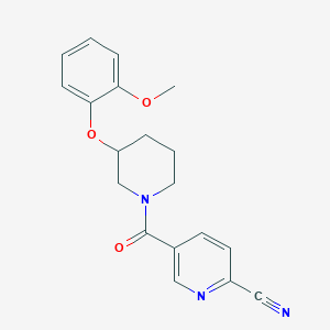 molecular formula C19H19N3O3 B2886106 5-[3-(2-Methoxyphenoxy)piperidine-1-carbonyl]pyridine-2-carbonitrile CAS No. 2224002-95-1