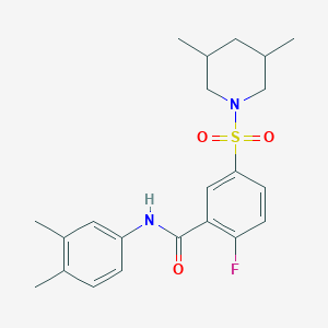 molecular formula C22H27FN2O3S B2886108 N-(3,4-dimethylphenyl)-5-((3,5-dimethylpiperidin-1-yl)sulfonyl)-2-fluorobenzamide CAS No. 451515-33-6