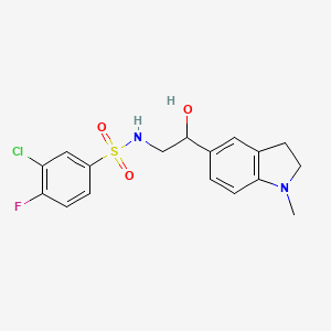 molecular formula C17H18ClFN2O3S B2886117 3-氯-4-氟-N-(2-羟基-2-(1-甲基吲哚林-5-基)乙基)苯磺酰胺 CAS No. 1706153-81-2