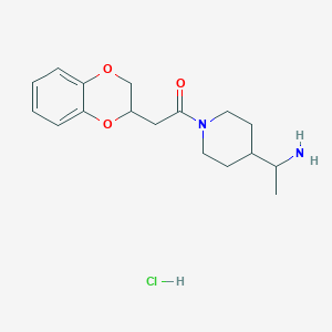 molecular formula C17H25ClN2O3 B2886142 1-[4-(1-Aminoethyl)piperidin-1-yl]-2-(2,3-dihydro-1,4-benzodioxin-3-yl)ethanone;hydrochloride CAS No. 2445794-43-2