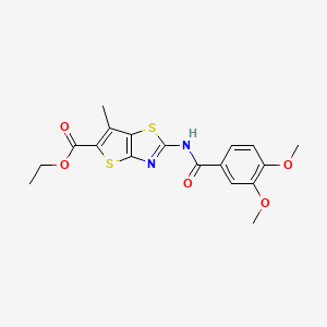 molecular formula C18H18N2O5S2 B2886143 Ethyl 2-(3,4-dimethoxybenzamido)-6-methylthieno[2,3-d]thiazole-5-carboxylate CAS No. 681159-53-5