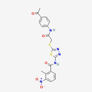 N-(5-((2-((4-acetylphenyl)amino)-2-oxoethyl)thio)-1,3,4-thiadiazol-2-yl)-2-methyl-3-nitrobenzamide