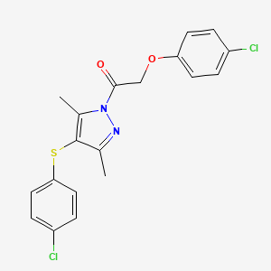 molecular formula C19H16Cl2N2O2S B2886190 1-[(4-chlorophenoxy)acetyl]-4-[(4-chlorophenyl)thio]-3,5-dimethyl-1H-pyrazole CAS No. 394236-82-9