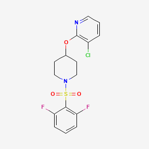 molecular formula C16H15ClF2N2O3S B2886191 3-Chloro-2-((1-((2,6-difluorophenyl)sulfonyl)piperidin-4-yl)oxy)pyridine CAS No. 1448061-08-2