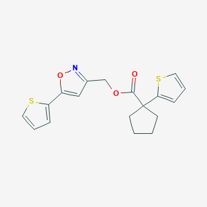 molecular formula C18H17NO3S2 B2886193 (5-(噻吩-2-基)异恶唑-3-基)甲基 1-(噻吩-2-基)环戊烷羧酸酯 CAS No. 1208629-17-7