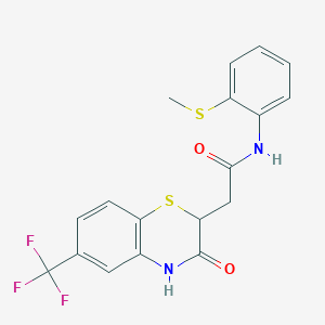molecular formula C18H15F3N2O2S2 B2886194 N-[2-(甲硫基)苯基]-2-[3-氧代-6-(三氟甲基)-3,4-二氢-2H-1,4-苯并噻嗪-2-基]乙酰胺 CAS No. 307543-69-7