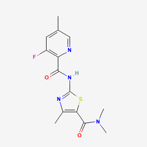 molecular formula C14H15FN4O2S B2886207 N-[5-(dimethylcarbamoyl)-4-methyl-1,3-thiazol-2-yl]-3-fluoro-5-methylpyridine-2-carboxamide CAS No. 2415491-01-7