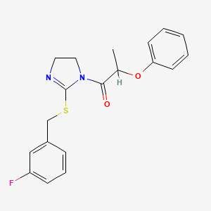 molecular formula C19H19FN2O2S B2886208 1-(2-((3-fluorobenzyl)thio)-4,5-dihydro-1H-imidazol-1-yl)-2-phenoxypropan-1-one CAS No. 851865-28-6