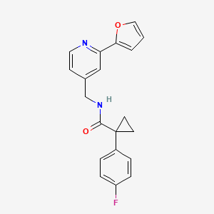 molecular formula C20H17FN2O2 B2886211 1-(4-fluorophenyl)-N-((2-(furan-2-yl)pyridin-4-yl)methyl)cyclopropanecarboxamide CAS No. 2034343-30-9