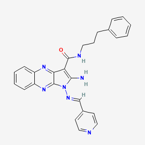 (E)-2-amino-N-(3-phenylpropyl)-1-((pyridin-4-ylmethylene)amino)-1H-pyrrolo[2,3-b]quinoxaline-3-carboxamide