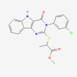 molecular formula C20H16ClN3O3S B2886249 methyl 2-((3-(3-chlorophenyl)-4-oxo-4,5-dihydro-3H-pyrimido[5,4-b]indol-2-yl)thio)propanoate CAS No. 536713-96-9