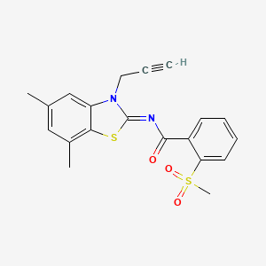 molecular formula C20H18N2O3S2 B2886289 (Z)-N-(5,7-dimethyl-3-(prop-2-yn-1-yl)benzo[d]thiazol-2(3H)-ylidene)-2-(methylsulfonyl)benzamide CAS No. 896272-91-6