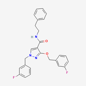 molecular formula C26H23F2N3O2 B2886305 1-(3-fluorobenzyl)-3-((3-fluorobenzyl)oxy)-N-phenethyl-1H-pyrazole-4-carboxamide CAS No. 1014090-86-8