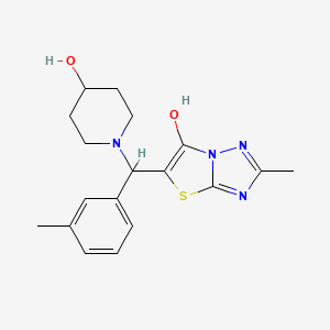 molecular formula C18H22N4O2S B2886316 5-((4-Hydroxypiperidin-1-yl)(m-tolyl)methyl)-2-methylthiazolo[3,2-b][1,2,4]triazol-6-ol CAS No. 869344-70-7