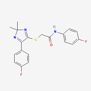 molecular formula C19H17F2N3OS B2886324 N-(4-fluorophenyl)-2-((5-(4-fluorophenyl)-2,2-dimethyl-2H-imidazol-4-yl)thio)acetamide CAS No. 899905-31-8
