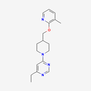 molecular formula C18H24N4O B2886327 4-Ethyl-6-[4-[(3-methylpyridin-2-yl)oxymethyl]piperidin-1-yl]pyrimidine CAS No. 2379953-02-1
