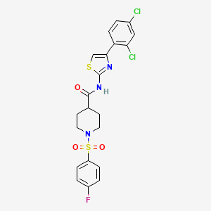 molecular formula C21H18Cl2FN3O3S2 B2886332 N-(4-(2,4-dichlorophenyl)thiazol-2-yl)-1-((4-fluorophenyl)sulfonyl)piperidine-4-carboxamide CAS No. 923416-61-9