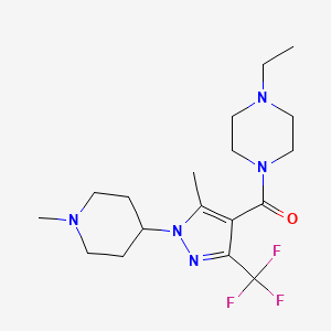 molecular formula C18H28F3N5O B2886336 (4-乙基哌嗪-1-基)(5-甲基-1-(1-甲基哌啶-4-基)-3-(三氟甲基)-1H-吡唑-4-基)甲酮 CAS No. 1226441-87-7