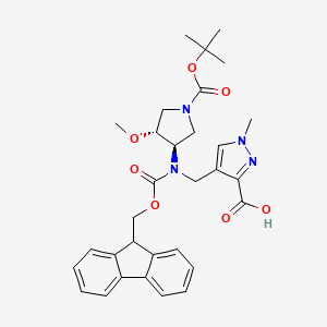4-[[9H-Fluoren-9-ylmethoxycarbonyl-[(3R,4R)-4-methoxy-1-[(2-methylpropan-2-yl)oxycarbonyl]pyrrolidin-3-yl]amino]methyl]-1-methylpyrazole-3-carboxylic acid