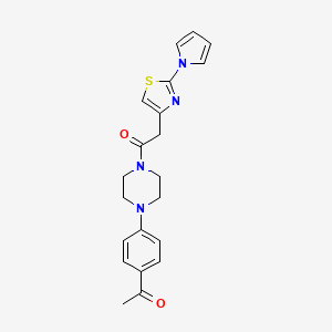 molecular formula C21H22N4O2S B2886357 2-(2-(1H-pyrrol-1-yl)thiazol-4-yl)-1-(4-(4-acetylphenyl)piperazin-1-yl)ethanone CAS No. 1203319-17-8