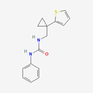 molecular formula C15H16N2OS B2886362 1-Phenyl-3-((1-(thiophen-2-yl)cyclopropyl)methyl)urea CAS No. 1203263-00-6