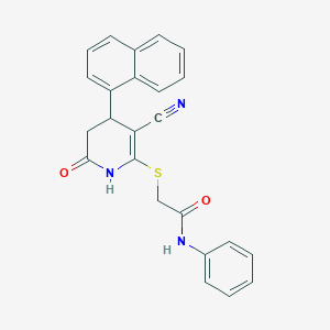 molecular formula C24H19N3O2S B2886365 2-[(5-cyano-4-naphthalen-1-yl-2-oxo-3,4-dihydro-1H-pyridin-6-yl)sulfanyl]-N-phenylacetamide CAS No. 375838-28-1