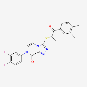 molecular formula C22H18F2N4O2S B2886366 7-(3,4-difluorophenyl)-3-{[2-(3,4-dimethylphenyl)-1-methyl-2-oxoethyl]thio}[1,2,4]triazolo[4,3-a]pyrazin-8(7H)-one CAS No. 1243049-17-3
