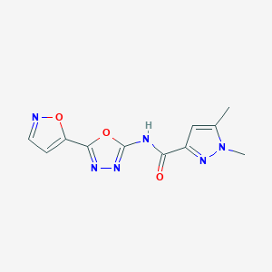 molecular formula C11H10N6O3 B2886376 N-(5-(isoxazol-5-yl)-1,3,4-oxadiazol-2-yl)-1,5-dimethyl-1H-pyrazole-3-carboxamide CAS No. 1013826-11-3