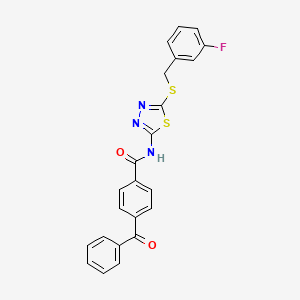 molecular formula C23H16FN3O2S2 B2886384 4-benzoyl-N-[5-[(3-fluorophenyl)methylsulfanyl]-1,3,4-thiadiazol-2-yl]benzamide CAS No. 392317-52-1