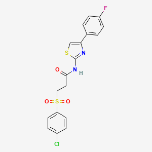 molecular formula C18H14ClFN2O3S2 B2886385 3-((4-chlorophenyl)sulfonyl)-N-(4-(4-fluorophenyl)thiazol-2-yl)propanamide CAS No. 895458-09-0