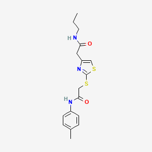 molecular formula C17H21N3O2S2 B2886388 2-(2-((2-oxo-2-(p-tolylamino)ethyl)thio)thiazol-4-yl)-N-propylacetamide CAS No. 942001-45-8