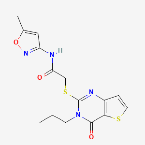 molecular formula C15H16N4O3S2 B2886393 N-(5-methyl-1,2-oxazol-3-yl)-2-({4-oxo-3-propyl-3H,4H-thieno[3,2-d]pyrimidin-2-yl}sulfanyl)acetamide CAS No. 1252911-50-4
