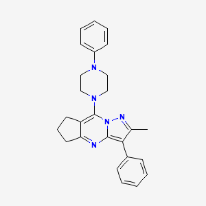 molecular formula C26H27N5 B2886396 2-methyl-3-phenyl-8-(4-phenylpiperazin-1-yl)-6,7-dihydro-5H-cyclopenta[d]pyrazolo[1,5-a]pyrimidine CAS No. 896592-50-0