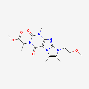 molecular formula C17H23N5O5 B2886401 methyl 2-(8-(2-methoxyethyl)-1,6,7-trimethyl-2,4-dioxo-1H-imidazo[2,1-f]purin-3(2H,4H,8H)-yl)propanoate CAS No. 887874-85-3