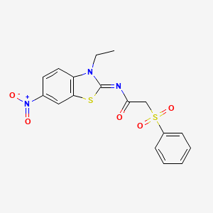 (E)-N-(3-ethyl-6-nitrobenzo[d]thiazol-2(3H)-ylidene)-2-(phenylsulfonyl)acetamide