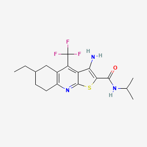 molecular formula C18H22F3N3OS B2886412 3-amino-6-ethyl-N-isopropyl-4-(trifluoromethyl)-5,6,7,8-tetrahydrothieno[2,3-b]quinoline-2-carboxamide CAS No. 939893-68-2