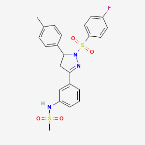molecular formula C23H22FN3O4S2 B2886433 N-(3-(1-((4-氟苯基)磺酰基)-5-(对甲苯基)-4,5-二氢-1H-吡唑-3-基)苯基)甲磺酰胺 CAS No. 851782-12-2