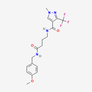 molecular formula C18H21F3N4O3 B2886434 N-{4-[(4-methoxybenzyl)amino]-4-oxobutyl}-1-methyl-3-(trifluoromethyl)-1H-pyrazole-4-carboxamide CAS No. 956959-90-3