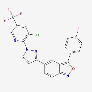 molecular formula C22H11ClF4N4O B2886459 5-{1-[3-氯-5-(三氟甲基)-2-吡啶基]-1H-吡唑-3-基}-3-(4-氟苯基)-2,1-苯并异恶唑 CAS No. 321571-05-5