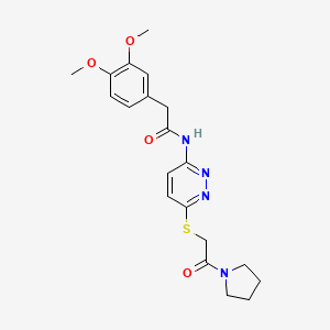 molecular formula C20H24N4O4S B2886463 2-(3,4-二甲氧基苯基)-N-(6-((2-氧代-2-(吡咯烷-1-基)乙基)硫代)吡啶并-3-基)乙酰胺 CAS No. 1021225-83-1