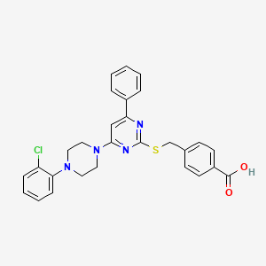 molecular formula C28H25ClN4O2S B2886471 4-(((4-(4-(2-Chlorophenyl)piperazin-1-yl)-6-phenylpyrimidin-2-yl)thio)methyl)benzoic acid CAS No. 1043854-13-2