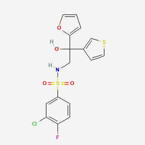 molecular formula C16H13ClFNO4S2 B2886472 3-氯-4-氟-N-(2-(呋喃-2-基)-2-羟基-2-(噻吩-3-基)乙基)苯磺酰胺 CAS No. 2034622-35-8