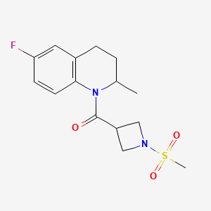 molecular formula C15H19FN2O3S B2886474 (6-氟-2-甲基-3,4-二氢喹啉-1(2H)-基)(1-(甲磺酰基)氮杂环丁-3-基)甲甲酮 CAS No. 1428379-19-4