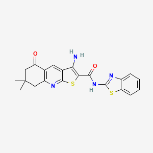 molecular formula C21H18N4O2S2 B2886484 3-amino-N-(benzo[d]thiazol-2-yl)-7,7-dimethyl-5-oxo-5,6,7,8-tetrahydrothieno[2,3-b]quinoline-2-carboxamide CAS No. 489424-54-6