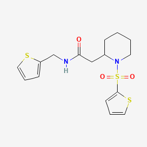 molecular formula C16H20N2O3S3 B2886512 N-(噻吩-2-基甲基)-2-(1-(噻吩-2-基磺酰基)哌啶-2-基)乙酰胺 CAS No. 941905-60-8