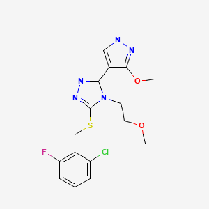 molecular formula C17H19ClFN5O2S B2886523 3-((2-chloro-6-fluorobenzyl)thio)-5-(3-methoxy-1-methyl-1H-pyrazol-4-yl)-4-(2-methoxyethyl)-4H-1,2,4-triazole CAS No. 1013775-65-9